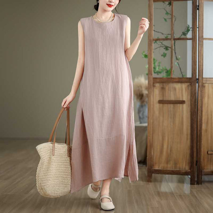 Buddha Stones Spring Plain Irregular Sleeveless Cotton Linen Midi Dress With Pockets - Thistle - US8-10,UK/AU12-14,EU40-42 (2XL) - image 16