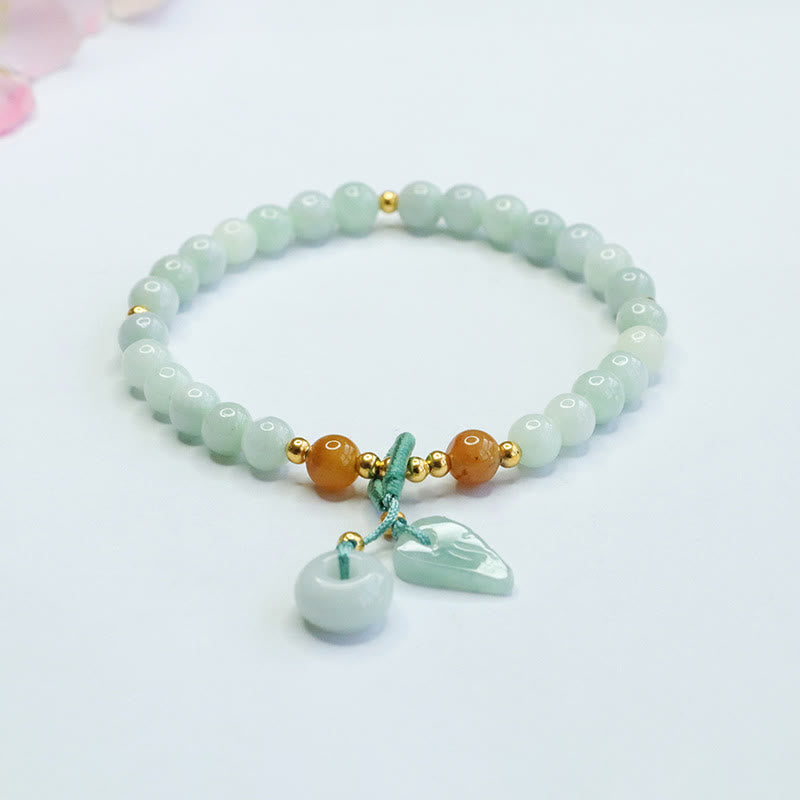 Buddha Stones Jade Beads Leaf Peace Buckle Prosperity Bracelet