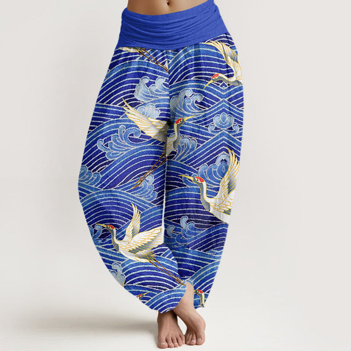 Buddha Stones Casual Crane Ocean Waves Pattern Elastic Waist Women's Harem Pants - SlateBlue - US22,UK/AU26,EU54 (6XL) - image 1