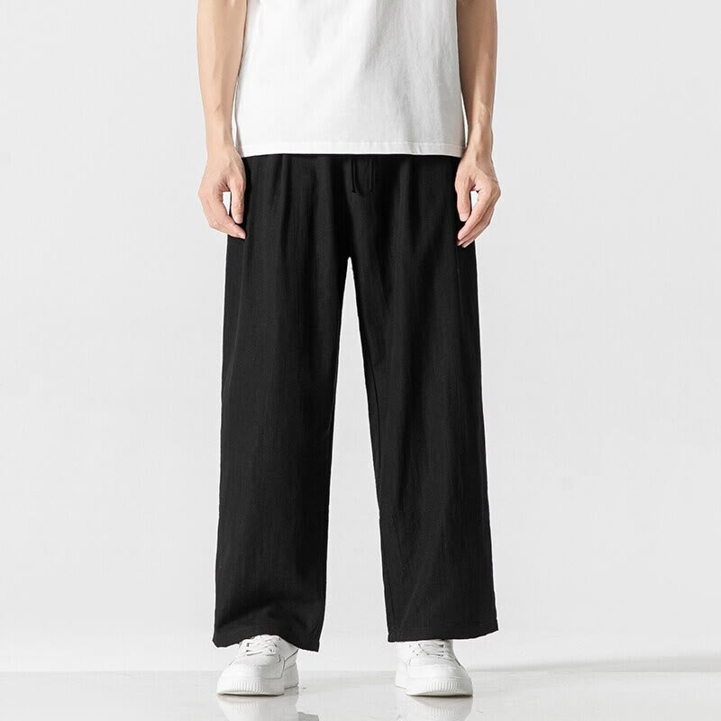 Buddha Stones Summer Casual Plain Straight Leg Design Men's Cotton Linen Drawstring Pants With Pockets - Black - US/UK/AU46,EU56 (5XL) - image 12