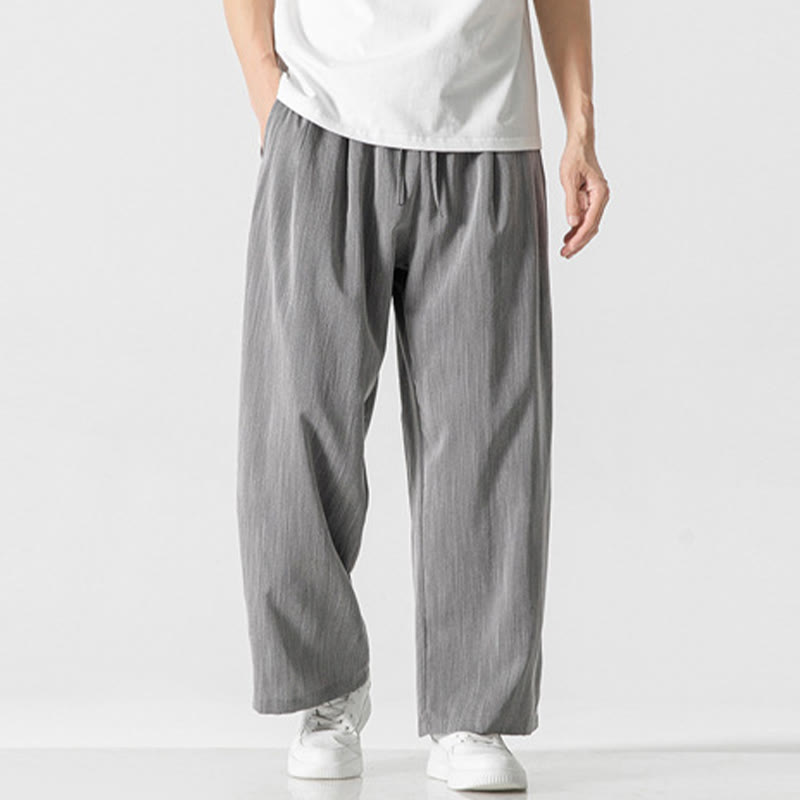 Buddha Stones Summer Casual Plain Straight Leg Design Men's Cotton Linen Drawstring Pants With Pockets - Silver - US/UK/AU46,EU56 (5XL) - image 0