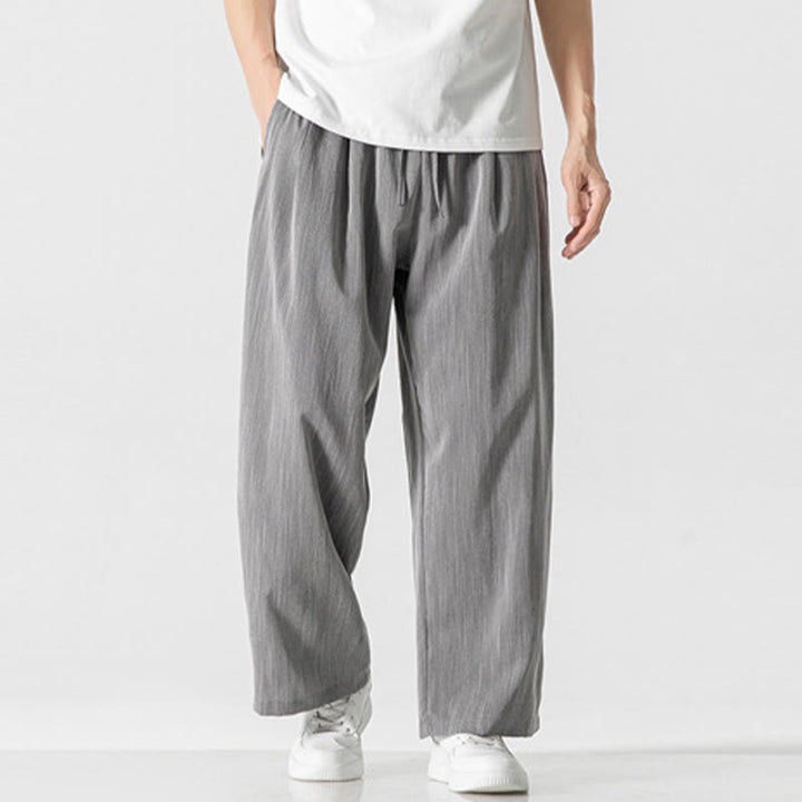Buddha Stones Summer Casual Plain Straight Leg Design Men's Cotton Linen Drawstring Pants With Pockets - Silver - US/UK/AU46,EU56 (5XL) - image 0