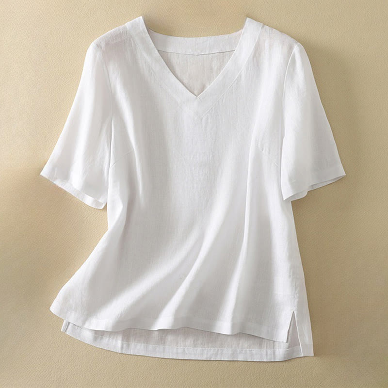 Buddha Stones Summer Casual Plain Women's V-neck Design Half Sleeve Cotton T-shirt - White - US8-10,UK/AU12-14,EU40-42 (2XL) - image 10
