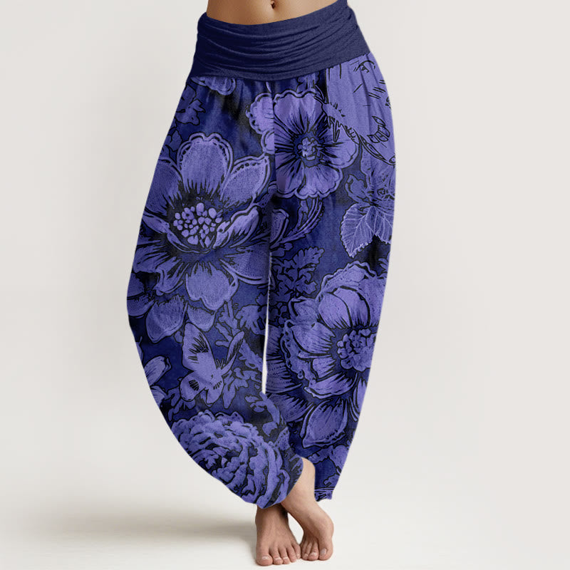 Buddha Stones Peony Flowers Butterfly Pattern Design Women's Elastic Waist Harem Pants - DarkViolet - US22,UK/AU26,EU54 (6XL) - image 8