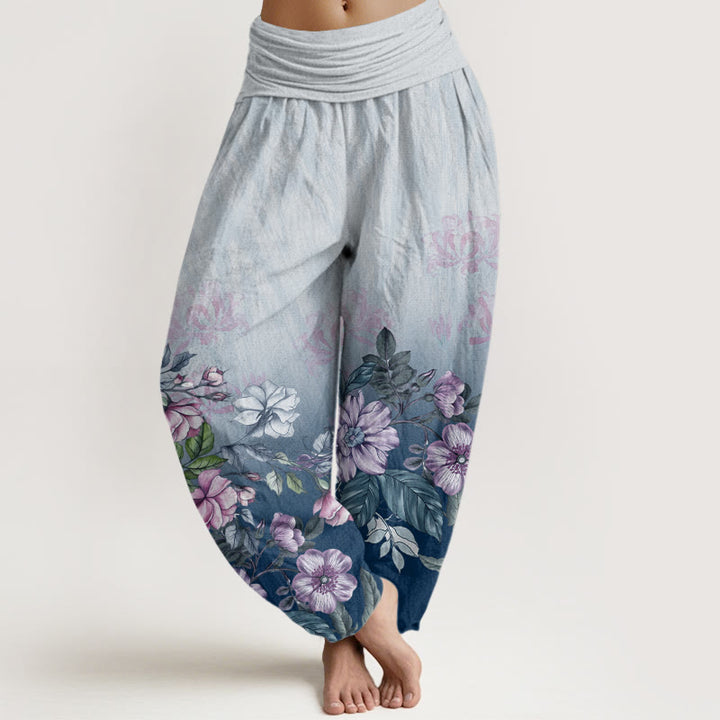 Buddha Stones Casual Gradient Petals Leaves Pattern Women's Elastic Waist Harem Pants - LightSkyBlue - US22,UK/AU26,EU54 (6XL) - image 5
