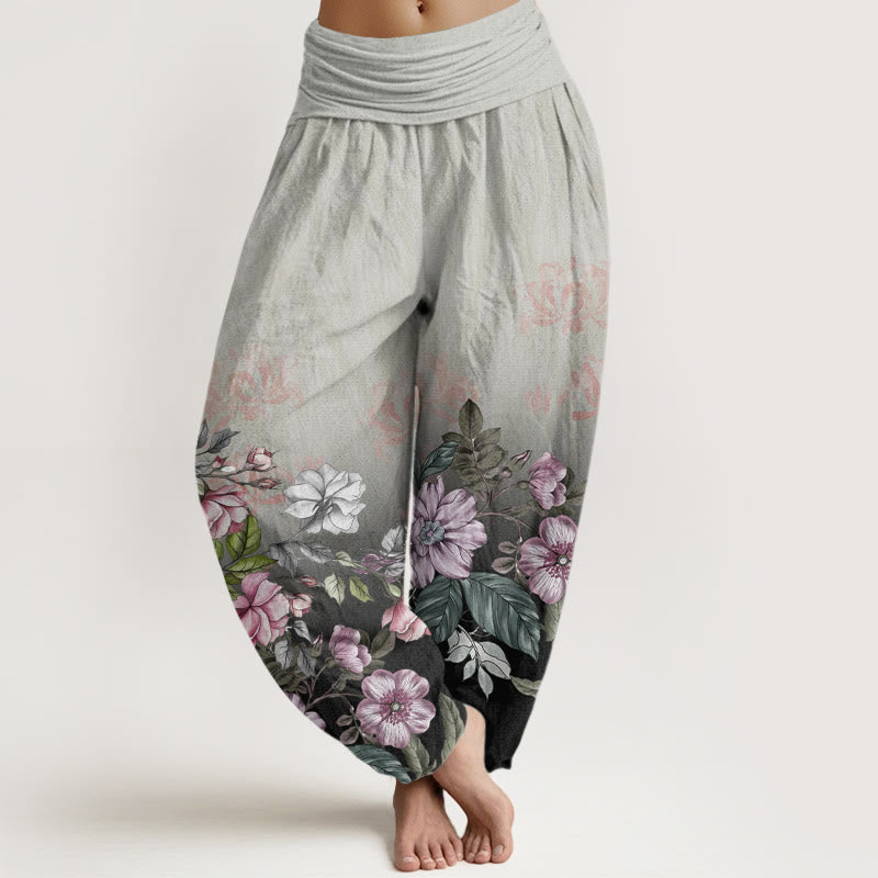 Buddha Stones Casual Gradient Petals Leaves Pattern Women's Elastic Waist Harem Pants - DarkGray - US22,UK/AU26,EU54 (6XL) - image 8