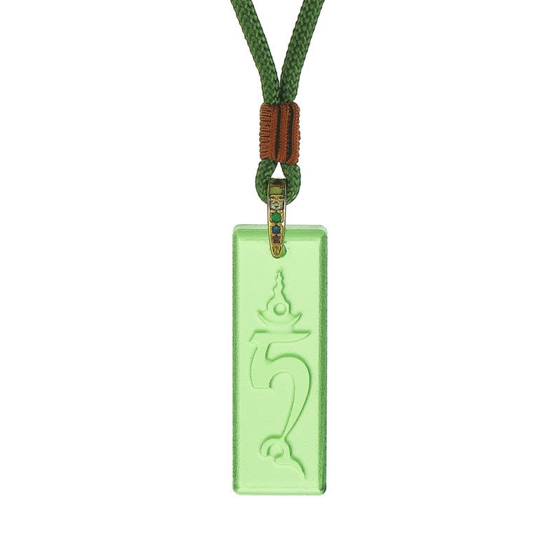 Buddha Stones Tibetan Green Tara Medicine Buddha Sanskrit Pattern Liuli Crystal Protection Necklace Pendant - image 2