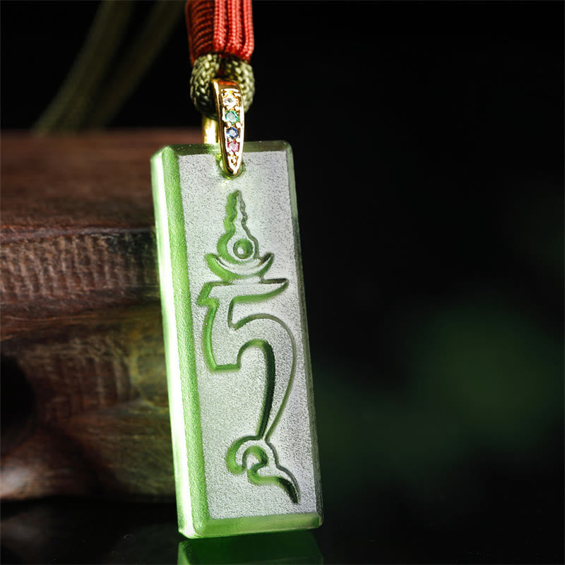 Buddha Stones Tibetan Green Tara Medicine Buddha Sanskrit Pattern Liuli Crystal Protection Necklace Pendant - Green Tara - image 1
