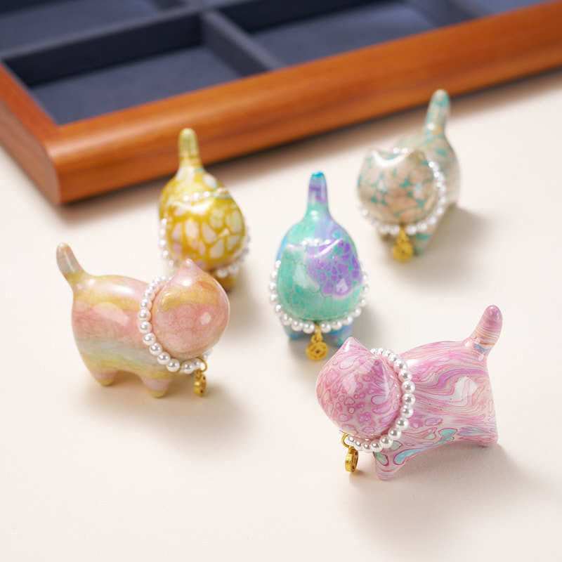 Buddha Stones Sandalwood Lucky Mini Cat Lacquer Craft Healing Decoration Random Color(Blind Box) - image 2