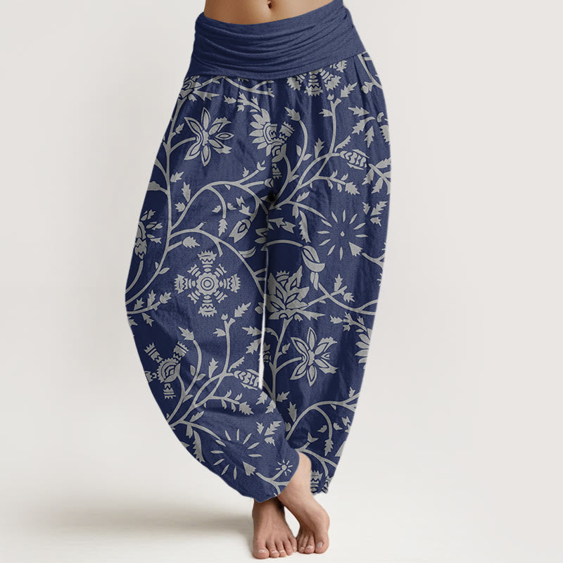 Buddha Stones Casual Floral Branches Flowing Vines Pattern Women's Elastic Waist Harem Pants - Navy - US22,UK/AU26,EU54 (6XL) - image 1