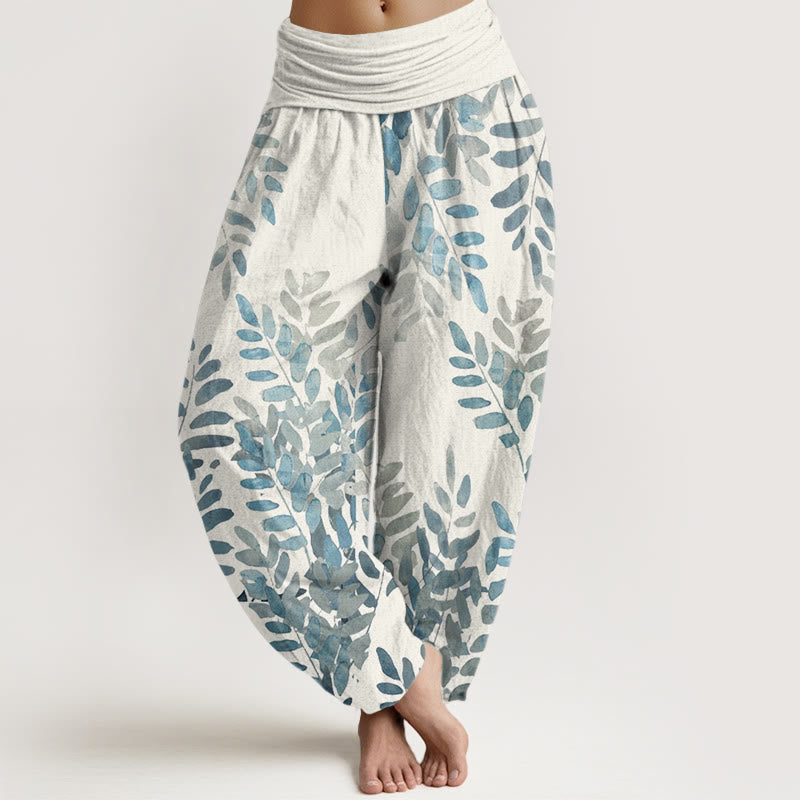 Buddha Stones Casual Plant Interlaced Leaves Pattern Women's Elastic Waist Harem Pants - Ivory - US22,UK/AU26,EU54 (6XL) - image 8