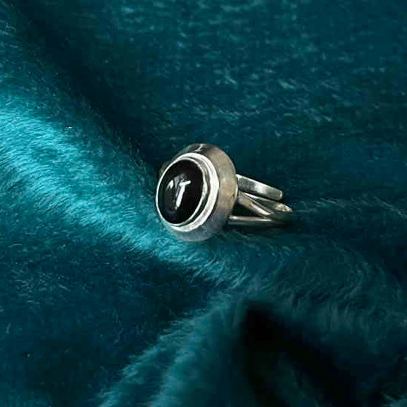 Buddha Stones 925 Sterling Silver Handmade Black Onyx Fortune Adjustable Ring