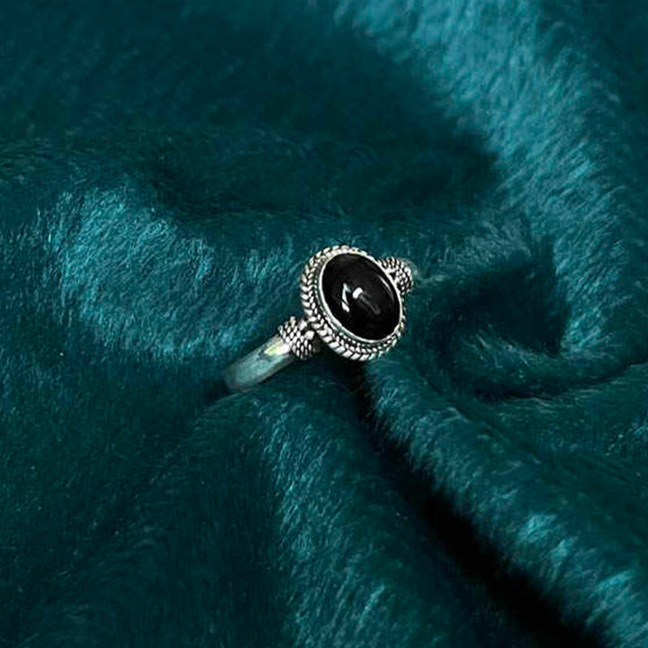 Buddha Stones 925 Sterling Silver Handmade Black Onyx Fortune Adjustable Ring