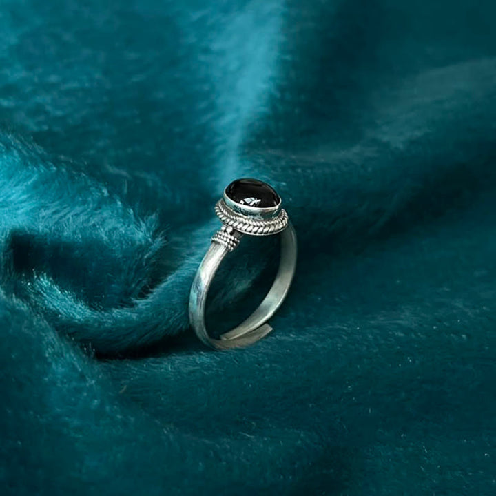 Buddha Stones 925 Sterling Silver Handmade Black Onyx Fortune Adjustable Ring