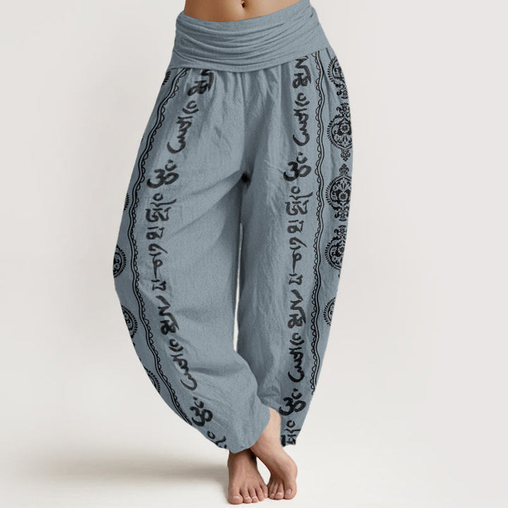 Buddha Stones Pure Cotton Mandala Om Mani Padme Hum Women's Elastic Waist Harem Pants - LightSteelBlue - US22,UK/AU26,EU54 (6XL) - image 8