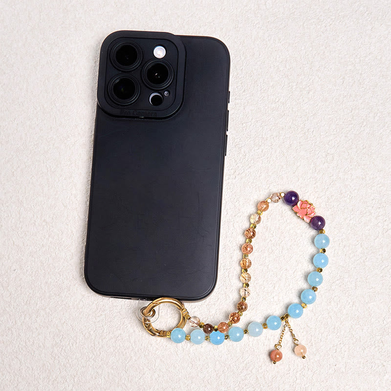 Buddha Stones Natural Super Seven Crystal Protection Key Chain Phone Hanging Decoration