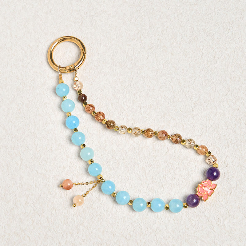 Buddha Stones Natural Super Seven Crystal Protection Key Chain Phone Hanging Decoration