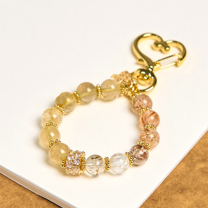 Buddha Stones Golden Rutilated Quartz Auspiciousness Key Chain Hanging Decoration