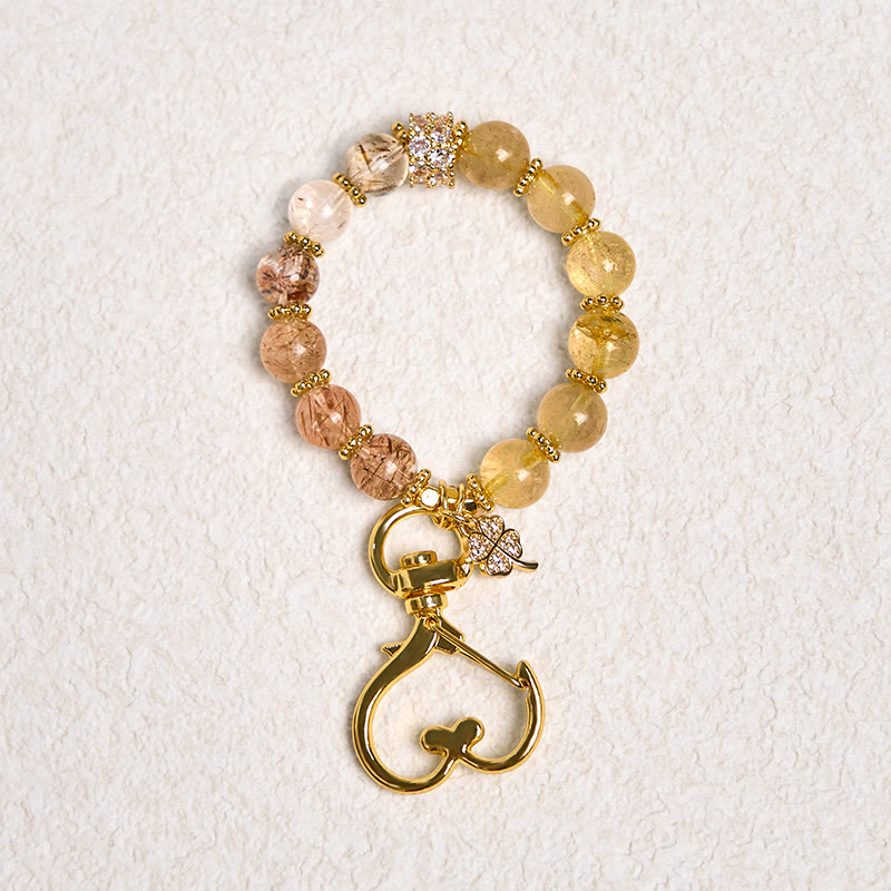 Buddha Stones Golden Rutilated Quartz Auspiciousness Key Chain Hanging Decoration