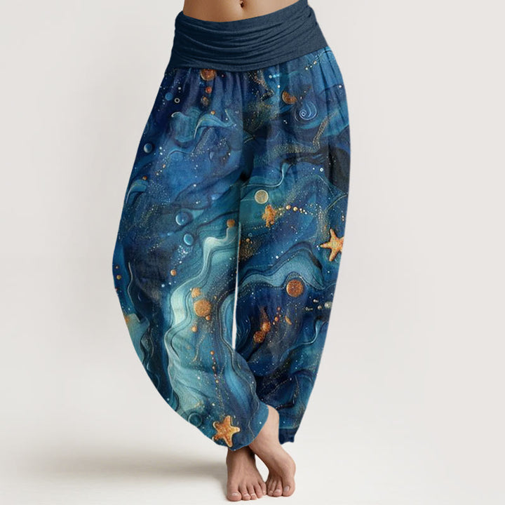 Buddha Stones Oceanic Golde Star Pattern Women's Elastic Waist Harem Pants - DarkBlue - US22,UK/AU26,EU54 (6XL) - image 1