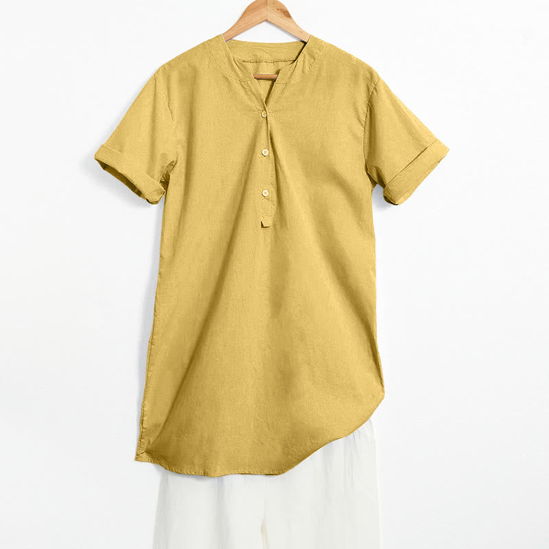 Buddha Stones Casual Plain Button Notched Collar Women's Short Sleeve Shirt - Goldenrod - US20,UK/AU24,EU52 (5XL) - image 10