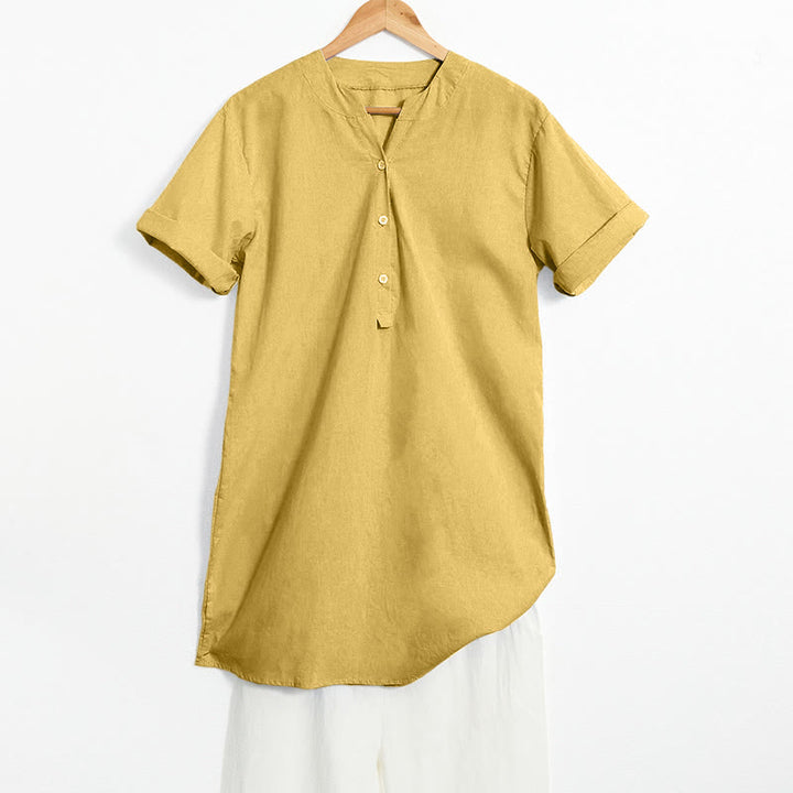 Buddha Stones Casual Plain Button Notched Collar Women's Short Sleeve Shirt - Goldenrod - US20,UK/AU24,EU52 (5XL) - image 10