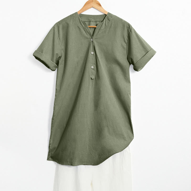 Buddha Stones Casual Plain Button Notched Collar Women's Short Sleeve Shirt - SeaGreen - US20,UK/AU24,EU52 (5XL) - image 35