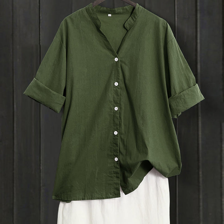 Buddha Stones Summer Casual Plain Breasted Notched Collar Short Sleeve Women's Cotton Linen Shirt - ForestGreen - US20,UK/AU24,EU52 (5XL) - image 18