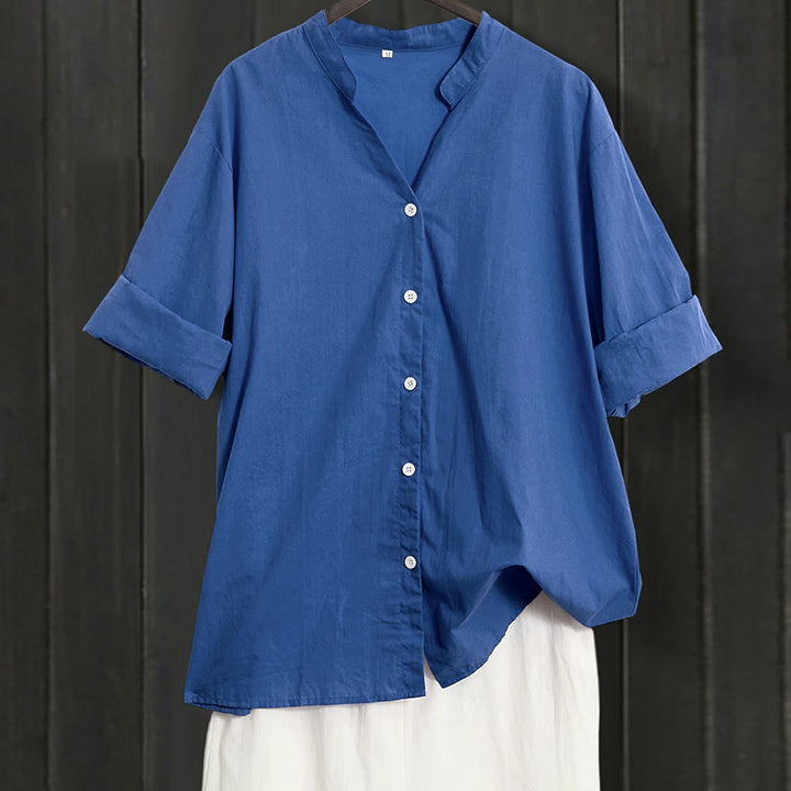 Buddha Stones Summer Casual Plain Breasted Notched Collar Short Sleeve Women's Cotton Linen Shirt - RoyalBlue - US20,UK/AU24,EU52 (5XL) - image 24