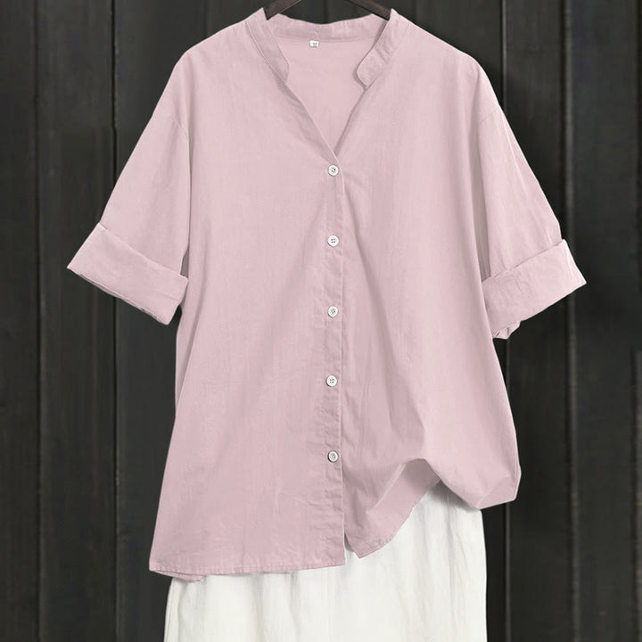 Buddha Stones Summer Casual Plain Breasted Notched Collar Short Sleeve Women's Cotton Linen Shirt - MistyRose - US20,UK/AU24,EU52 (5XL) - image 36