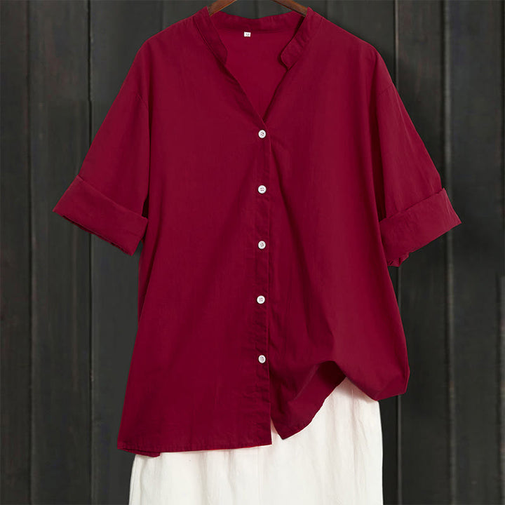 Buddha Stones Summer Casual Plain Breasted Notched Collar Short Sleeve Women's Cotton Linen Shirt - IndianRed - US20,UK/AU24,EU52 (5XL) - image 66