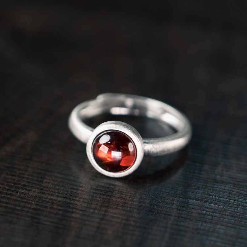 Buddha Stones Natural 925 Sterling Silver Garnet Adjustable Protection Ring