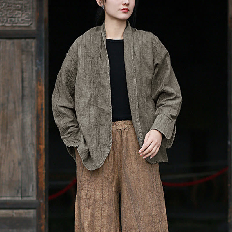 Buddha Stones Solid Color Tie Dye Long Sleeve Zen Meditation Open Front Jacket