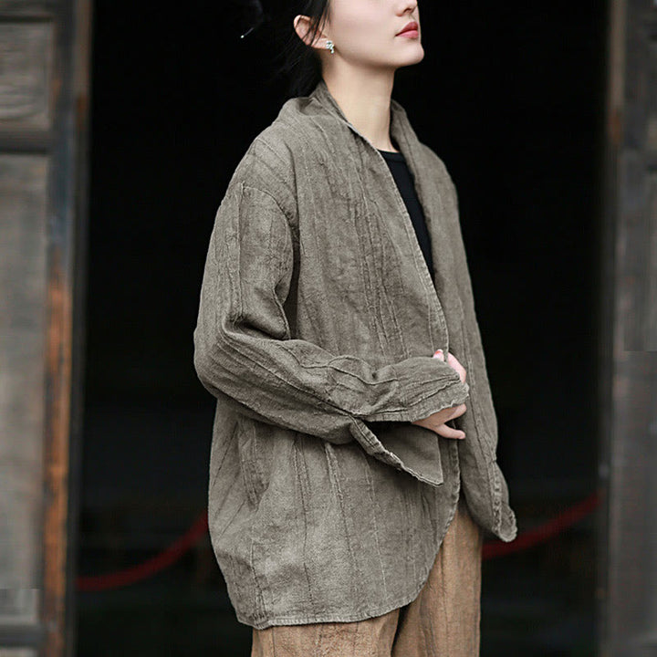 Buddha Stones Solid Color Tie Dye Long Sleeve Zen Meditation Open Front Jacket