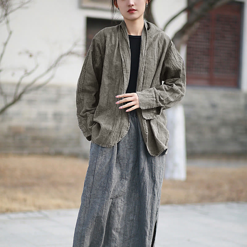 Buddha Stones Solid Color Tie Dye Long Sleeve Zen Meditation Open Front Jacket