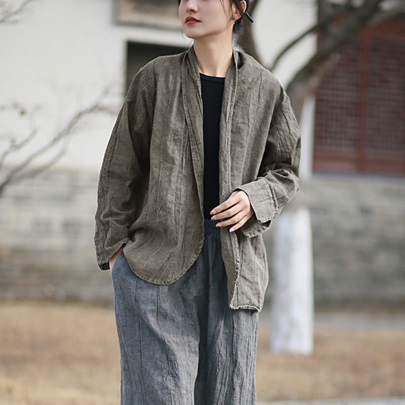 Buddha Stones Solid Color Tie Dye Long Sleeve Zen Meditation Open Front Jacket