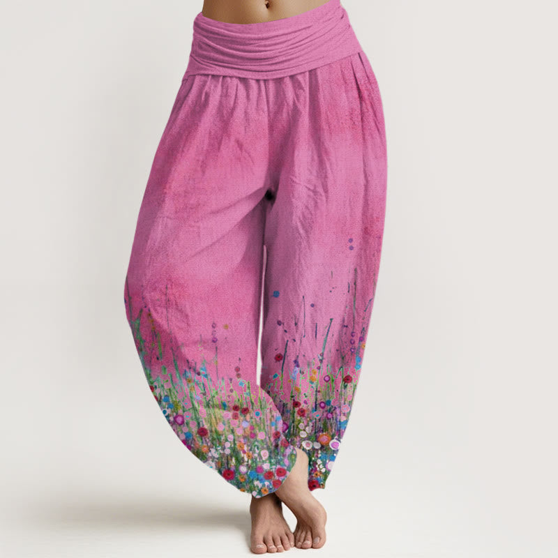 Buddha Stones Casual Colorful Wildflower Field Pattern Women's Elastic Waist Harem Pants - DeepPink - US22,UK/AU26,EU54 (6XL) - image 8