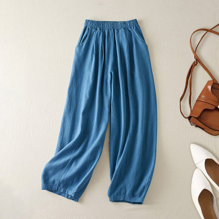 Buddha Stones Plain Color Cotton Linen Women's Pants With Pockets - SteelBlue - US8-10,UK/AU12-14,EU40-42 (2XL) - image 16