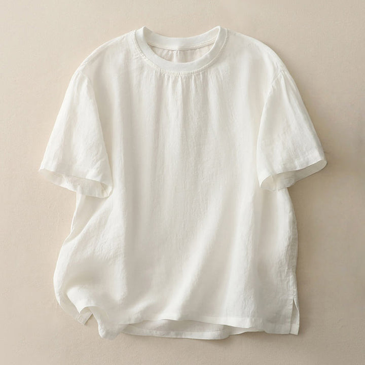 Buddha Stones Plain Threaded Crew Neck Design Women's Polyester Short Sleeves Shirt - Snow - US14,UK/AU18,EU46 (2XL) - image 4