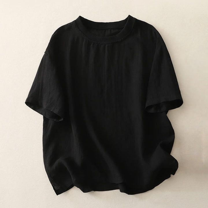 Buddha Stones Plain Threaded Crew Neck Design Women's Polyester Short Sleeves Shirt - Black - US14,UK/AU18,EU46 (2XL) - image 8