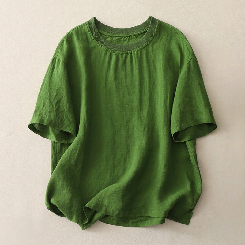 Buddha Stones Plain Threaded Crew Neck Design Women's Polyester Short Sleeves Shirt - ForestGreen - US14,UK/AU18,EU46 (2XL) - image 16