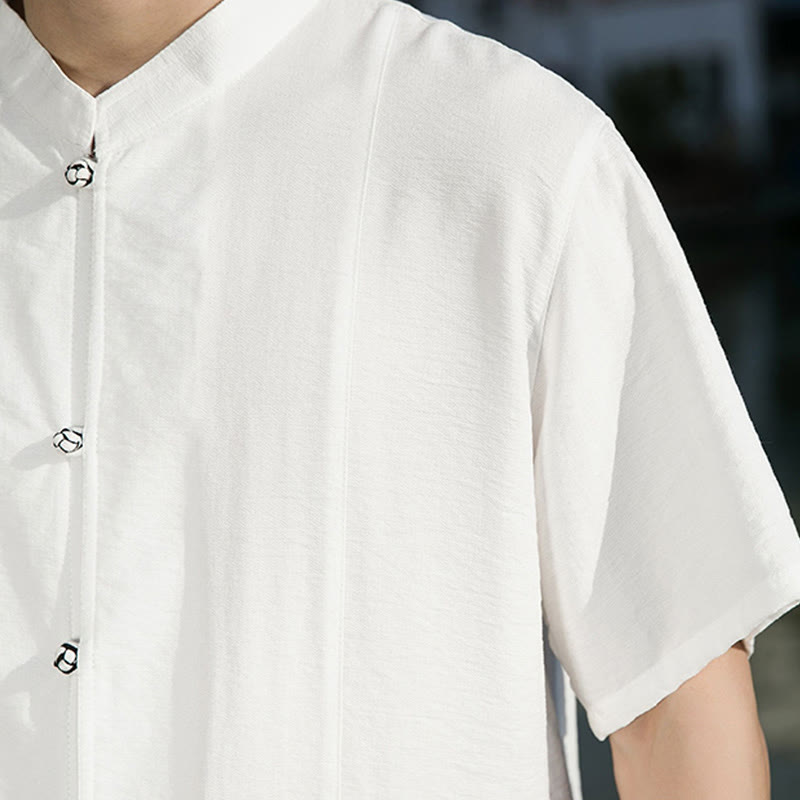 Buddha Stones Summer Solid Color Front Button Design Men's Half Sleeve Cotton Shirt - image 11