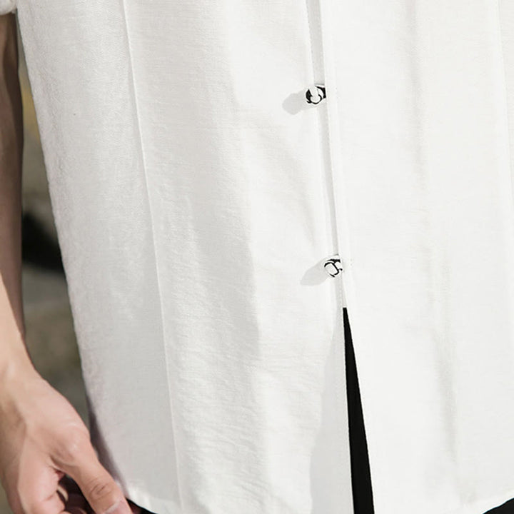 Buddha Stones Summer Solid Color Front Button Design Men's Half Sleeve Cotton Shirt - image 12