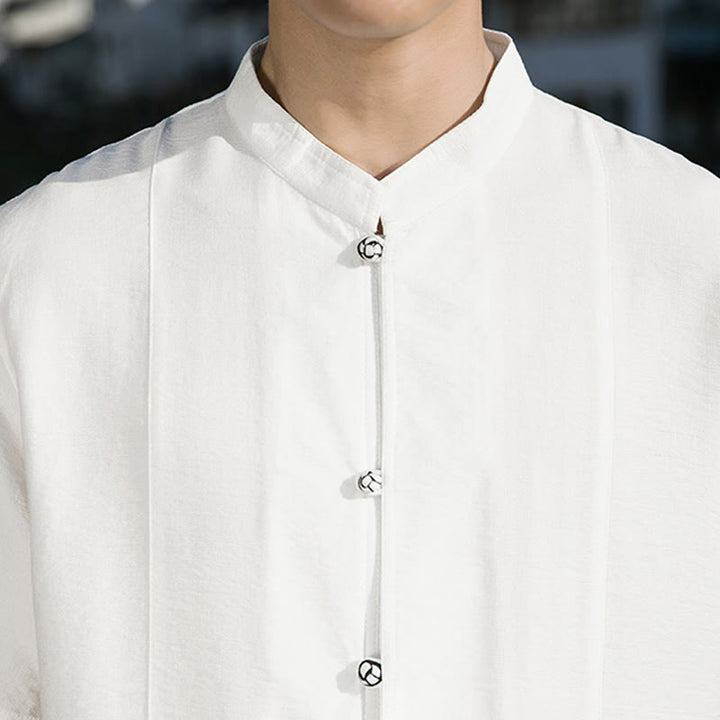 Buddha Stones Summer Solid Color Front Button Design Men's Half Sleeve Cotton Shirt - image 10