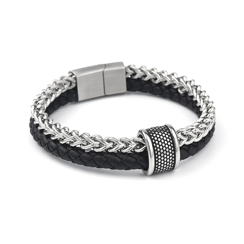 Buddha Stones Leather Double Layer Titanium Steel Balance Magnetic Buckle Bracelet - image 3
