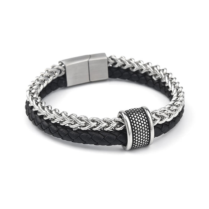 Buddha Stones Leather Double Layer Titanium Steel Balance Magnetic Buckle Bracelet - image 3