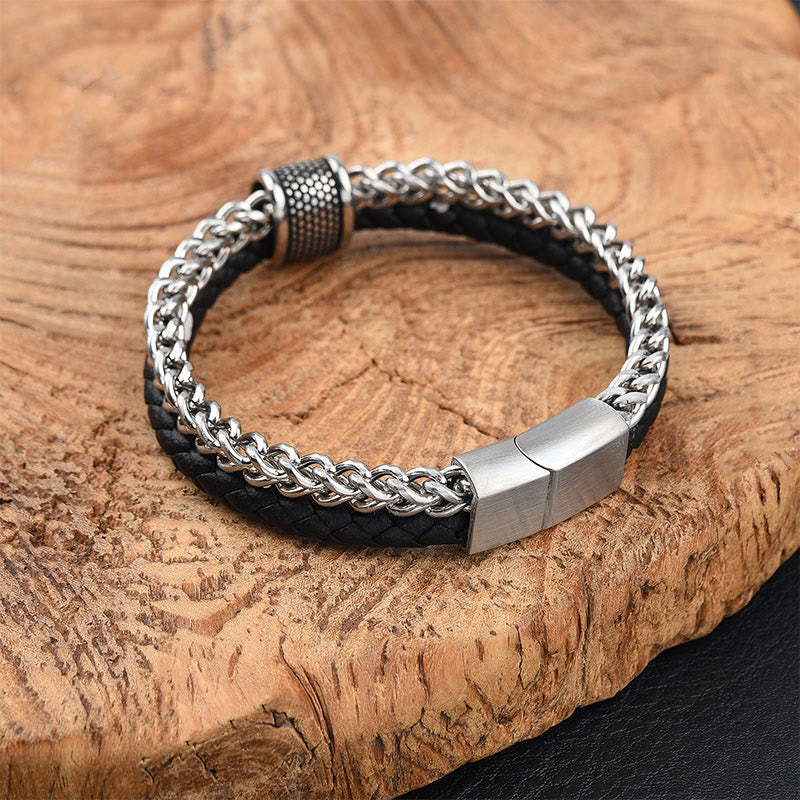 Buddha Stones Leather Double Layer Titanium Steel Balance Magnetic Buckle Bracelet - image 2