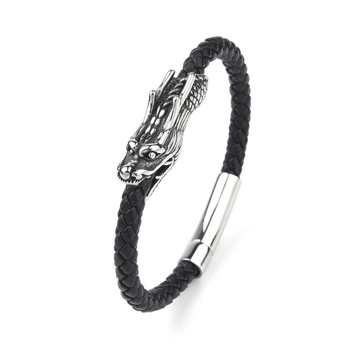 Buddha Stones Dragon Leather Titanium Steel Strength Buckle Bracelet - image 5