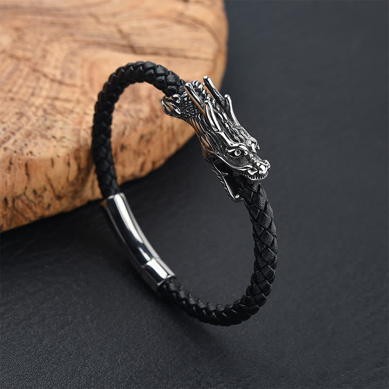 Buddha Stones Dragon Leather Titanium Steel Strength Buckle Bracelet - image 3