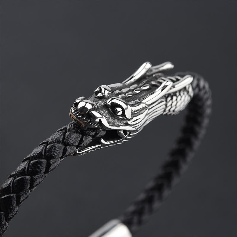 Buddha Stones Dragon Leather Titanium Steel Strength Buckle Bracelet - image 4
